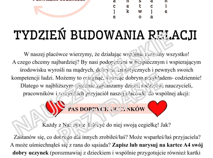 Tydzień Budowania Relacji w przedszkolu- działanie, gazetka, ulotki