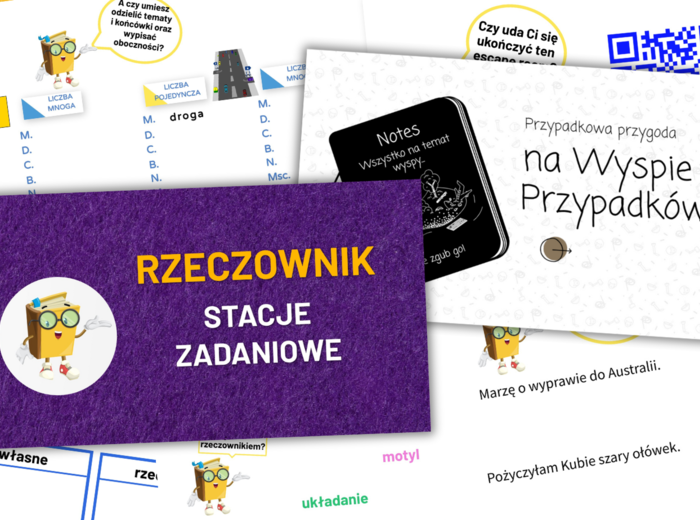 Rzeczownik - stacje zadaniowe i escape room "Na wyspie przypadków"