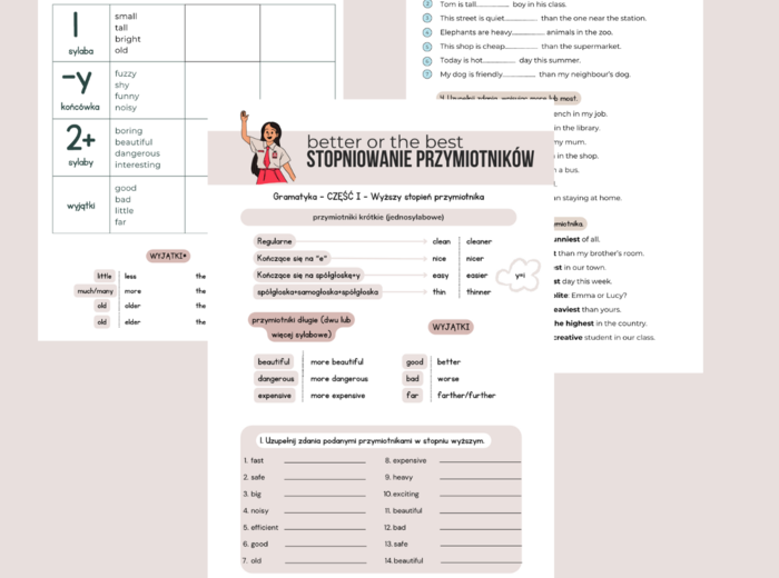 Stopniowanie przymiotników – Comparatives & Superlatives Gramatyka dla klas 5–6 | Język angielski | Poziom A1+ Oparte na podręcznikach English Class A1+ oraz Brainy 5 Unit 4