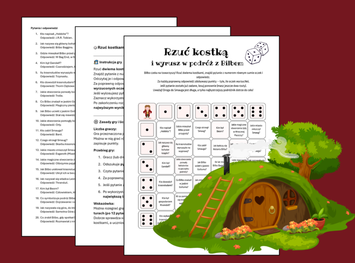 🎲 Gra "Rzuć kostką" – "HOBBIT, CZYLI TAM I Z POWROTEM" - 36 pytań +odpowiedzi