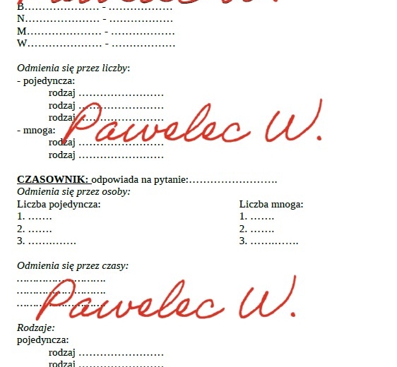 RZECZOWNIK i CZASOWNIK notatka do uzupełnienia- karta pracy