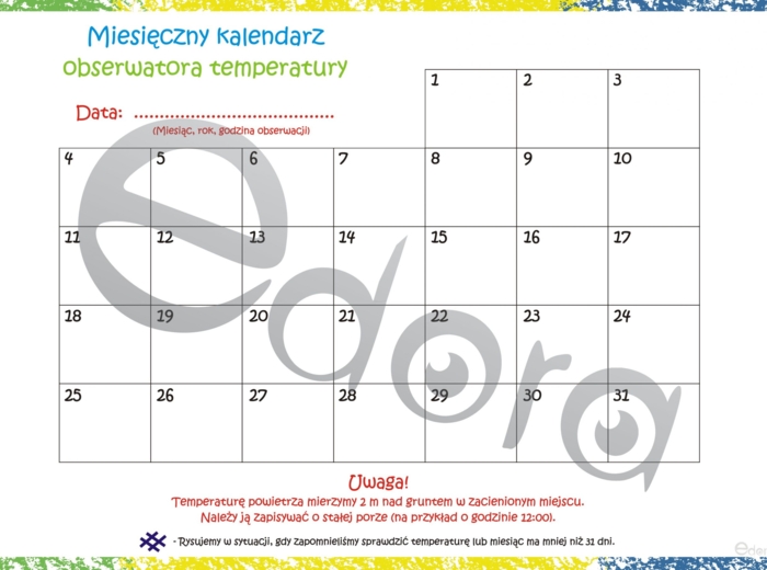 Miesięczny kalendarz obserwatora temperatury