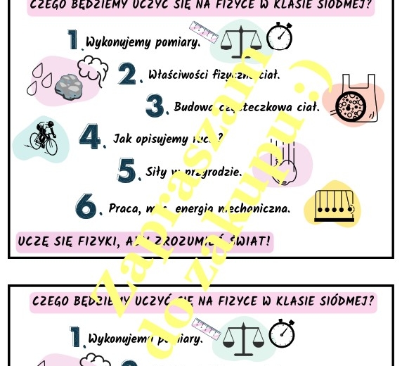 Czego będziemy uczyć się na fizyce w klasie siódmej? - wklejka do zeszytu