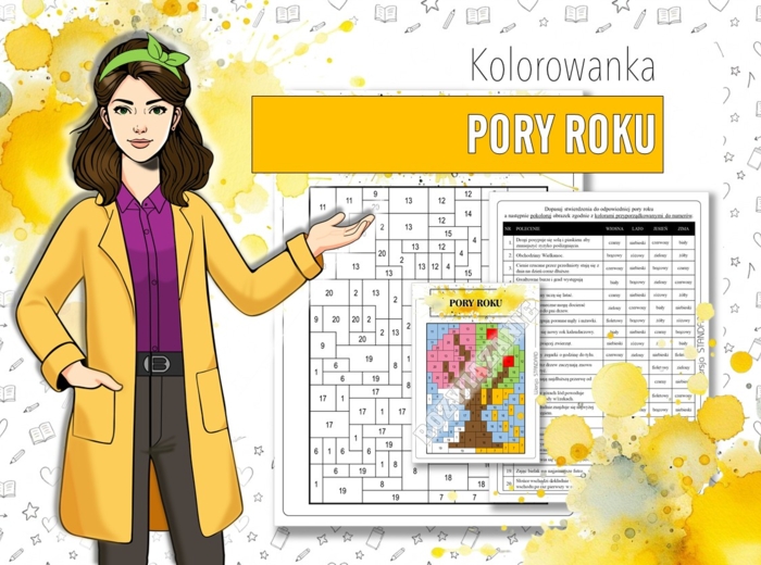 PRZYRODA. Klasa 4. Pory roku.  Kolorowanka naukowa. Karta pracy. Zadanie.