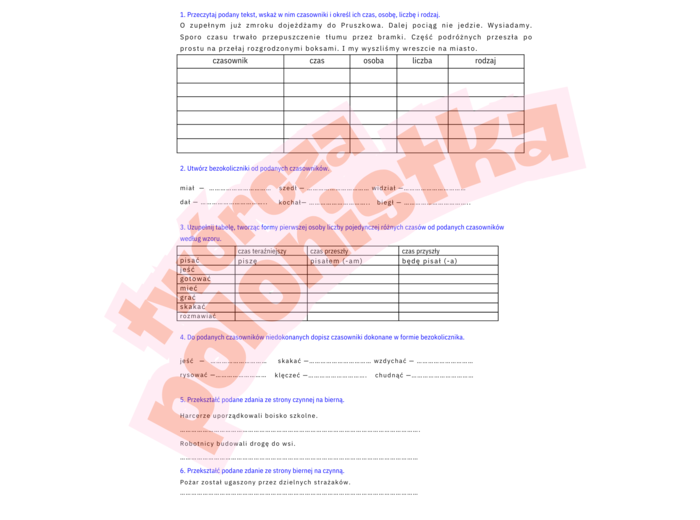 Czasownik - powtórzenie/utwalenie - karta pracy