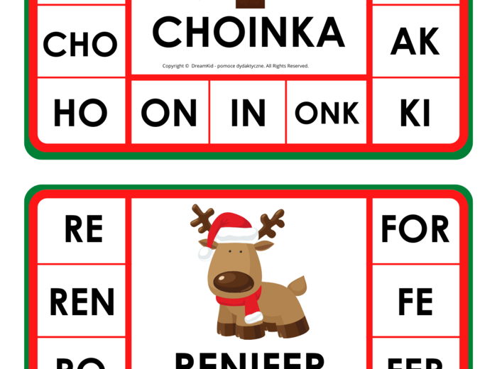 Klamerkowe pomoce - sylaby - Boże Narodzenie (litery drukowane)