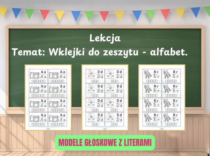 Alfabet – wklejki do zeszytu - modele głoskowe z literami