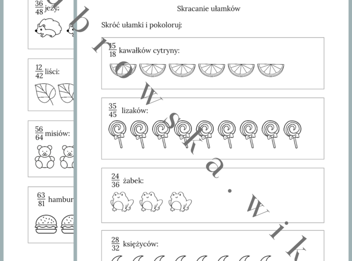 Ułamki - kolorowanie poprzez skracanie