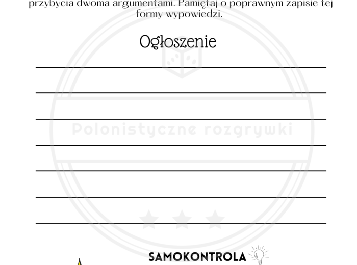 Ogłoszenie. 8 zadań typu egzaminacyjnego. Egzamin ósmoklasisty. Formy wypowiedzi