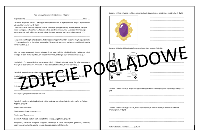 Test wiedzy z lektury "Ania z Zielonego Wzgórza" + odpowiedzi