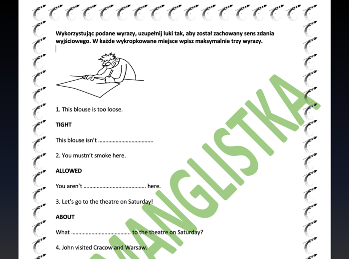 Transformacje ze słowem kluczem - egzamin ósmoklasisty+ ODPOWIEDZI