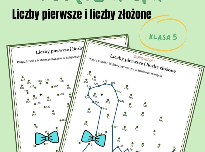 Liczby pierwsze i liczby złożone, połącz kropki, karta pracy, klasa 5
