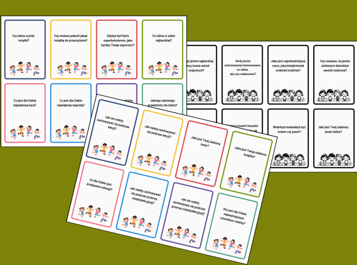 POWRÓT DO SZKOŁY - Zabawa integracyjna - 72 PYTANIA INTEGRACYJNE - integracja - fiszki - kl. 4-8