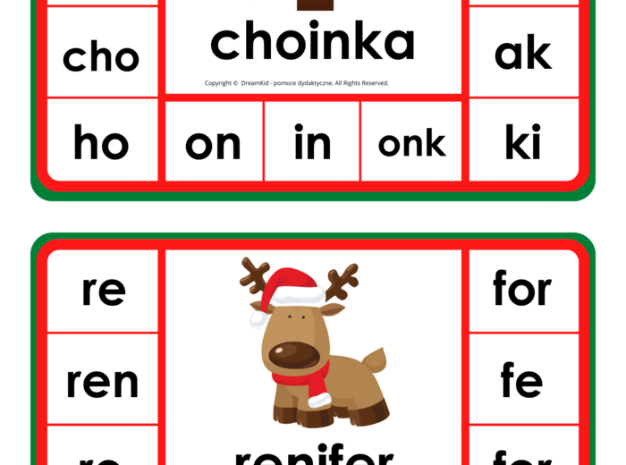 Klamerkowe pomoce - sylaby - Boże Narodzenie (litery pisane)