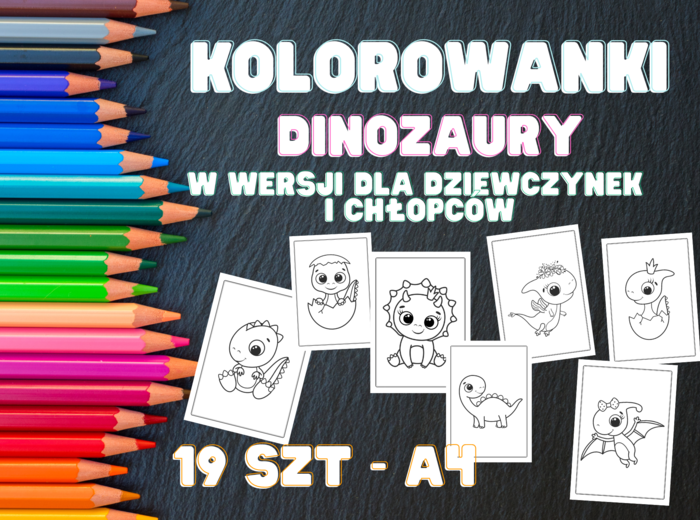 Kolorowanki na cały rok - dinozaury - 19 szt - dla dziewczynek i chłopców