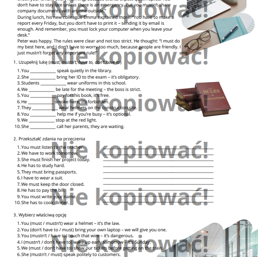 Karta pracy: Must czy Have to? B1