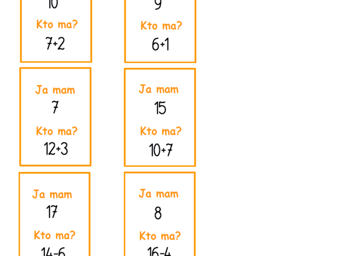 Zestaw kart typu kto ma, ja mam – dodawanie i odejmowanie