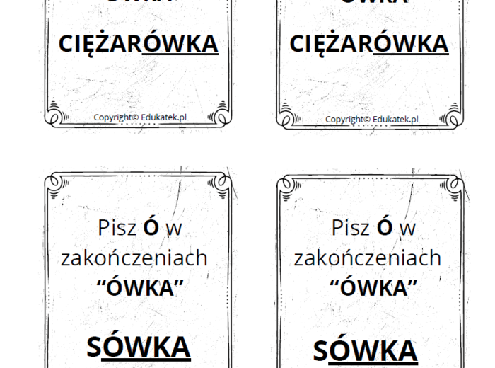Memory ortograficzne – zasady pisowni z u-ó (wersja czarno- biała)