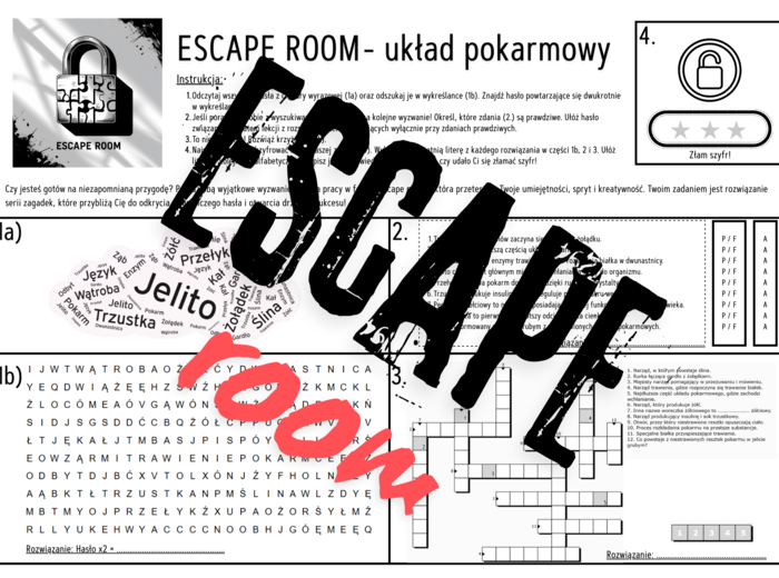 ESCAPE ROOM - Układ Pokarmowy - karta pracy - gra edukacyjna dla SP.