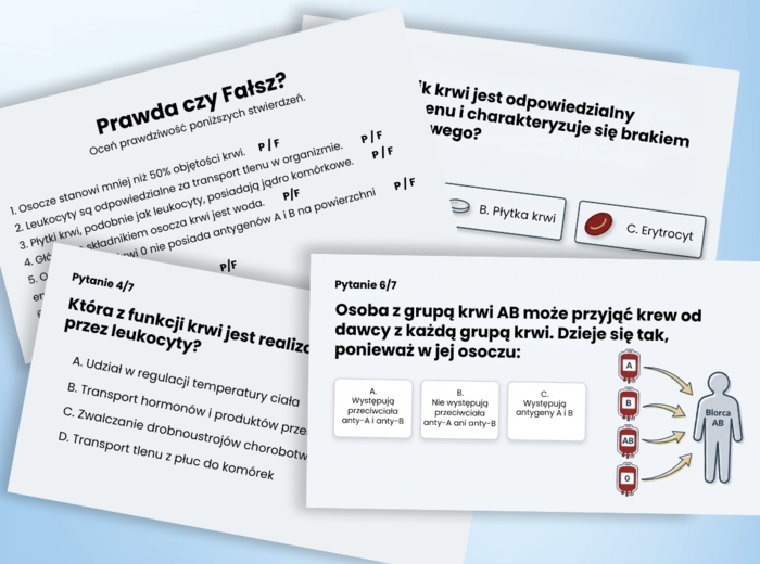 BUDOWA I FUNKCJE KRWI - prezentacja, lekcja - klasa 7, quiz, biologia, Puls Życia