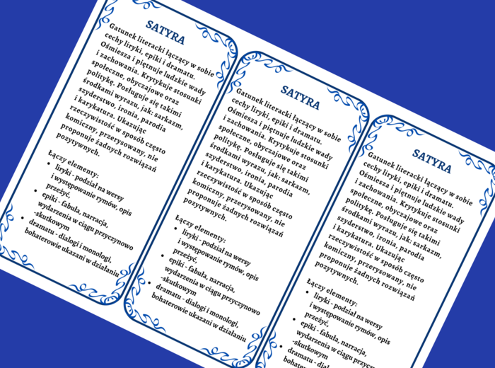 SATYRA – cechy – wklejka – wklejki – powtórzenie – egzamin – GATUNKI SYNKRETYCZNE