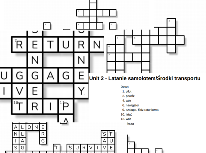 Junior Explorer 6 – Unit 2 – krzyżówki – Podróżowanie/Latanie samolotem_Środki transportu/Inne słówka