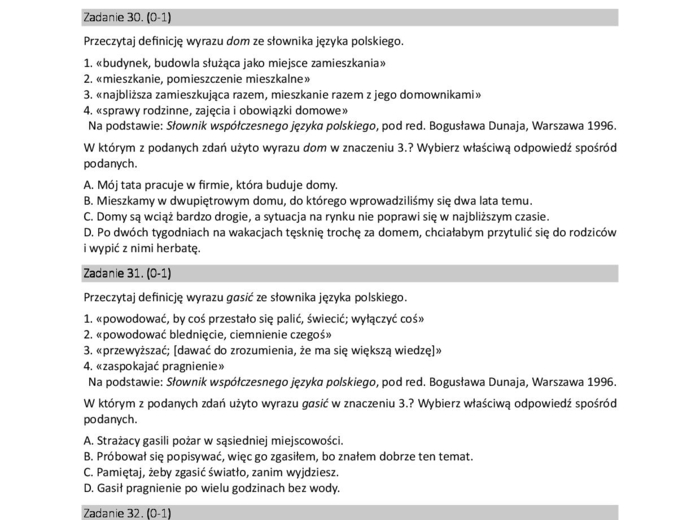 E8 Zadania językowe (160 zadań, znaczenie słów i frazeologizmów, słowotwórstwo, cz. mowy, składnia i inne)