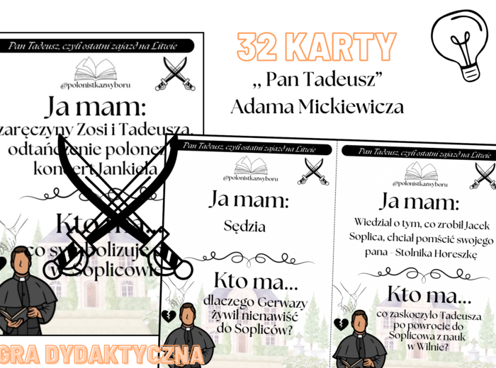 Karty Ja mam, Kto ma? Pan Tadeusz, 32 karty, egzamin ósmoklasisty