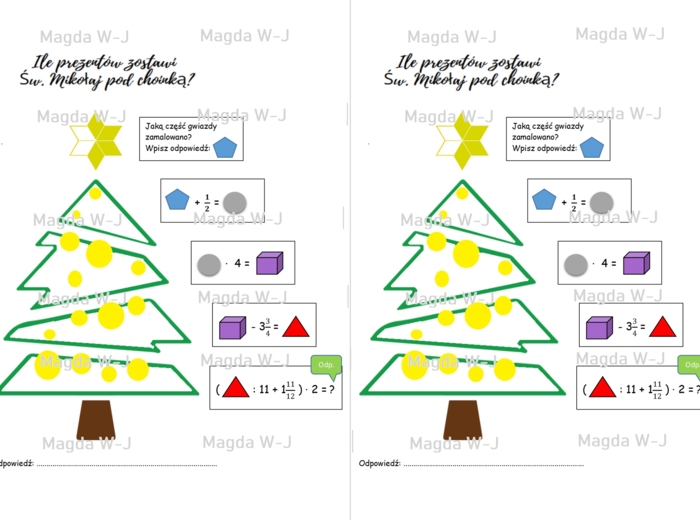 Ułamkowa choinka - Ułamki - powtórzenie - Klasa 5/Klasa 6