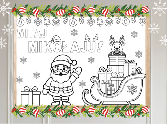 Witaj Mikołaju ! Plakat XXL- idealny jako gazetka| plakat,| dekoracja klasy| W zestawie też całą grafika w formacie A4- idealna jako laurka dla mikołaja!