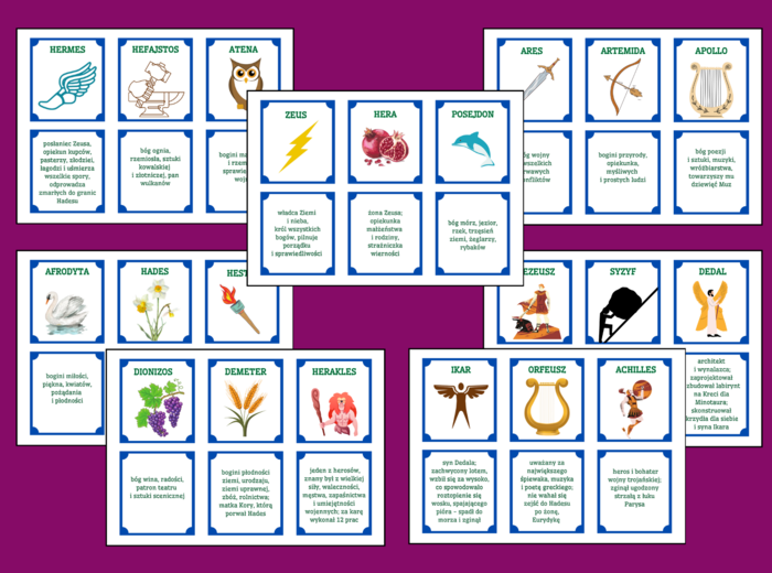 BOGOWIE I BOHATEROWIE GRECCY - mity - mitologia - MEMORY - 7 stron - powtórka - egzamin