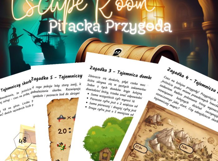 Piracki Escape Room (klasa 2 i 3), dodawanie, odejmowanie, mnożenie, dzielenie, tabliczka mnożenia, łamigłówki, szyfr, koniec roku, początek roku, powrót do szkoły