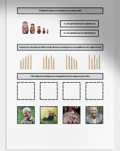 Porządkowanie według określonej zasady. Karta pracy. Sprawdzian.