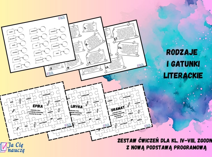 Język polski - rodzaje i gatunki literackie - zestaw ćwiczeń kl. IV-VIII
