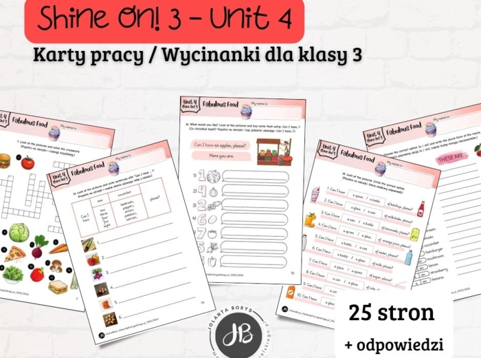 Materiały do Shine On! 3 Unit 4 – Fabulous Food – karty pracy – wklejki/wycinanki