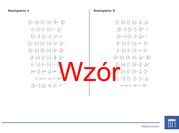 Wzór algebraiczny (A+B)(A-B), upraszczanie (ułamki) | matematyka, algebra | 26 kolumn
