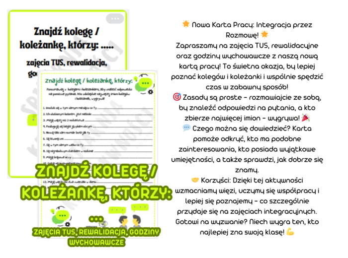 Znajdź kolegę / koleżankę, którzy: ..... zajęcia TUS, rewalidacja, godziny wychowawcze