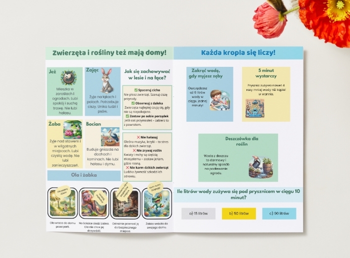 Broszura. Zasady ekologii. Segregacja odpadów. Ochrona roślin i zwierząt. Oszczędzanie wody i energii.