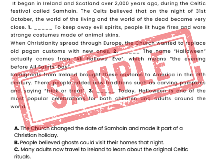 Egzamin Ósmoklasisty – HALLOWEEN | Zestaw zadań egzaminacyjnych z języka angielskiego (reakcje językowe, uzupełnianie dialogów, czytanie ze zrozumieniem, tłumaczenia, e-mail)