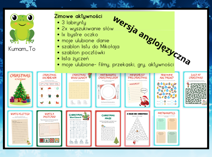 Świąteczne karty pracy- język angielski
