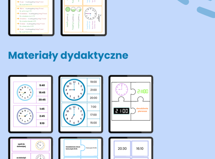 🕒 ZEGAR – odczytywanie godzin | karty pracy, wklejki i gry dydaktyczne | aż 65 stron!