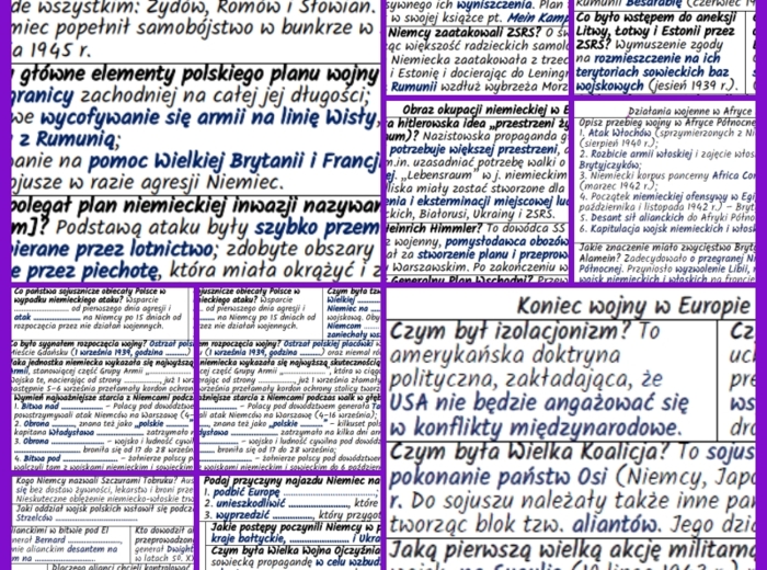 Przebieg II wojny światowej – komplet NOTATEK i KART PRACY