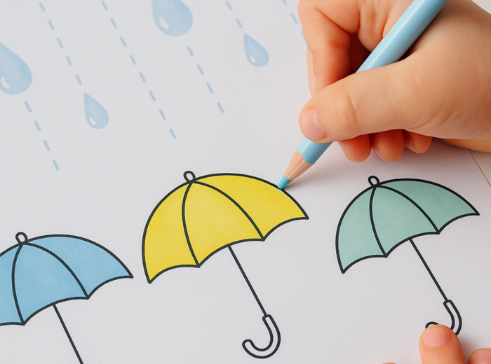 Kropelki na szybie – karta pracy do rysowania po śladzie