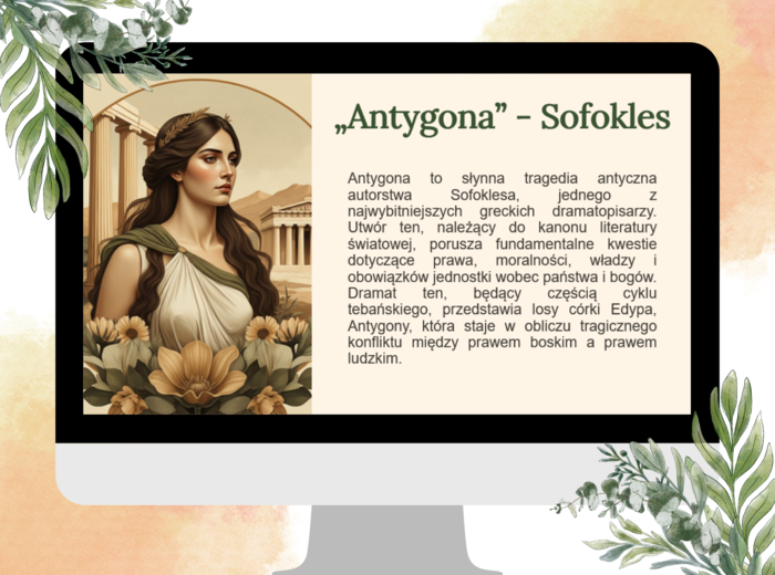 Prezentacja - "Antygona" Sofokles - antyk - bohaterowie, geneza, mit o rodzie Labdakidów, plan wydarzeń, problematyka