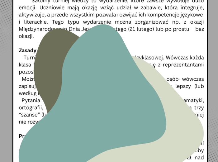 Turniej wiedzy polonistycznej wzorowany na programie "1 z 10"