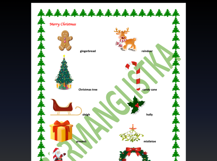 Christmas - Boże Narodzenie - słowniczek obrazkowy (26 słówek) + 8 ćwiczeń w tym mini gra