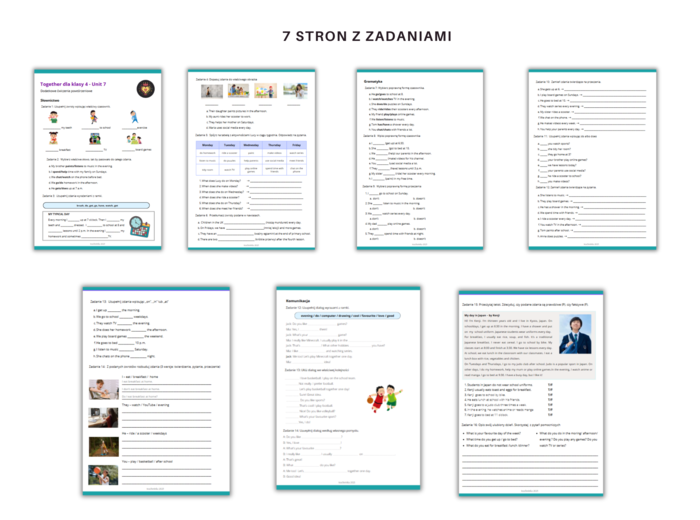 Together Klasa 4 Unit 7 Dodatkowe Zadania Powtórzenie Słownictwo Gramatyka Komunikacja Present Simple Nazwy czyności Rutyna Czas Wolny Język Angielski