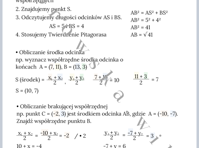 Odcinki w układzie współrzędnych - notatka