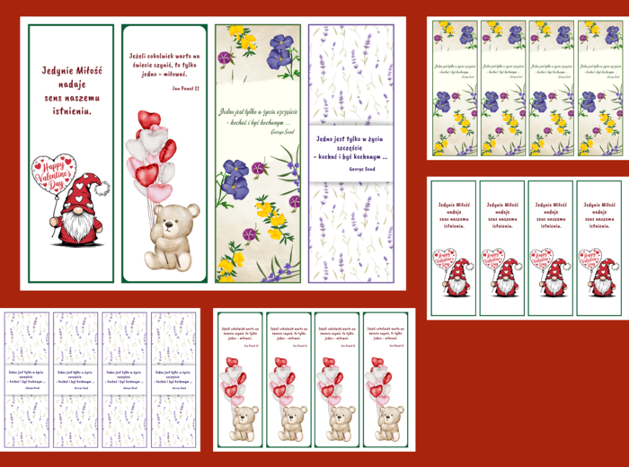 WALENTYNKI – zakładki do książek – zakładka – biblioteka – świetlica – wersja 3