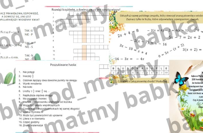 Oznaki wiosny matematycznie - zestaw zadań dla kl. VI - VIII